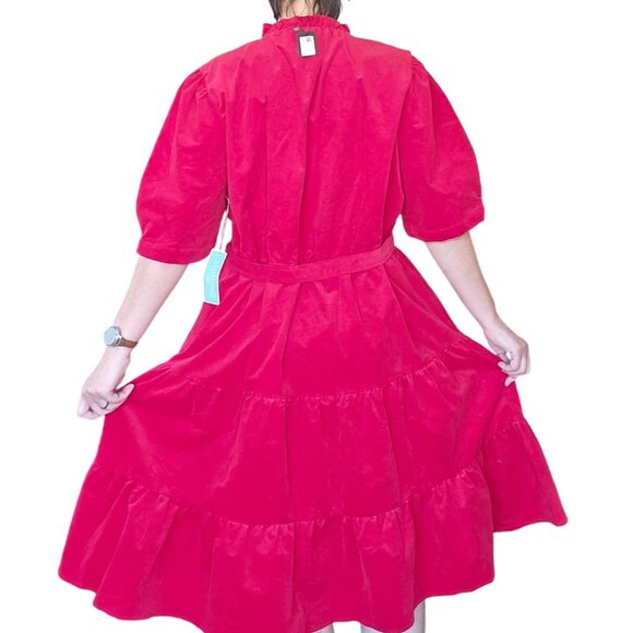 NWT Women's Draper James Short Sleeve Red Corduroy Tiered Tie Dress Size 3X - Picture 3 of 7